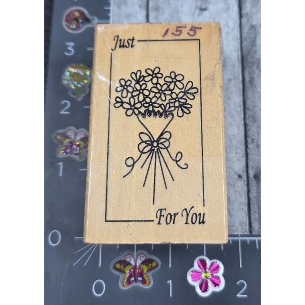 Anita's Just For You Flower Bouquet Ribbon Rubber Stamp Wood #S23